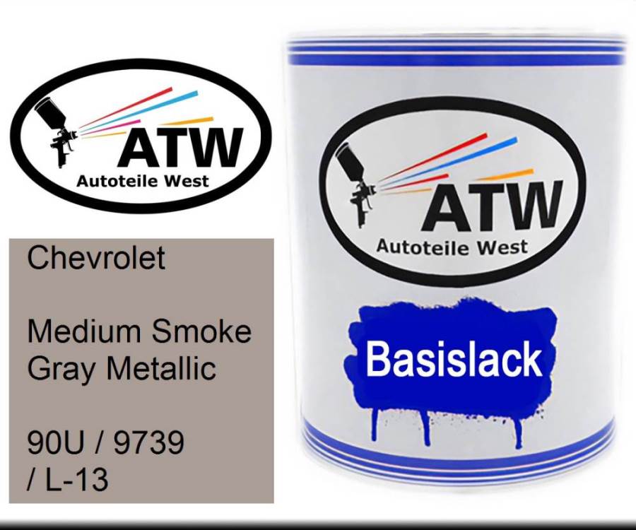 Chevrolet, Medium Smoke Gray Metallic, 90U / 9739 / L-13: 1L Lackdose, von ATW Autoteile West.